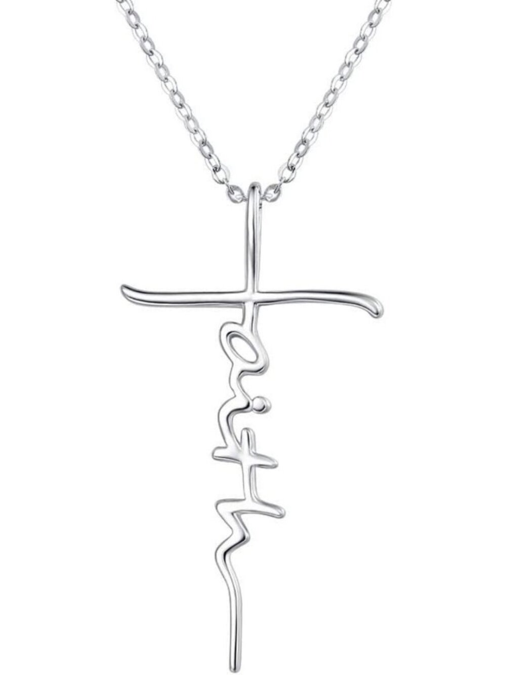 925 Sterling Silver Faith Cross Necklace with Birthstone Initial for Women